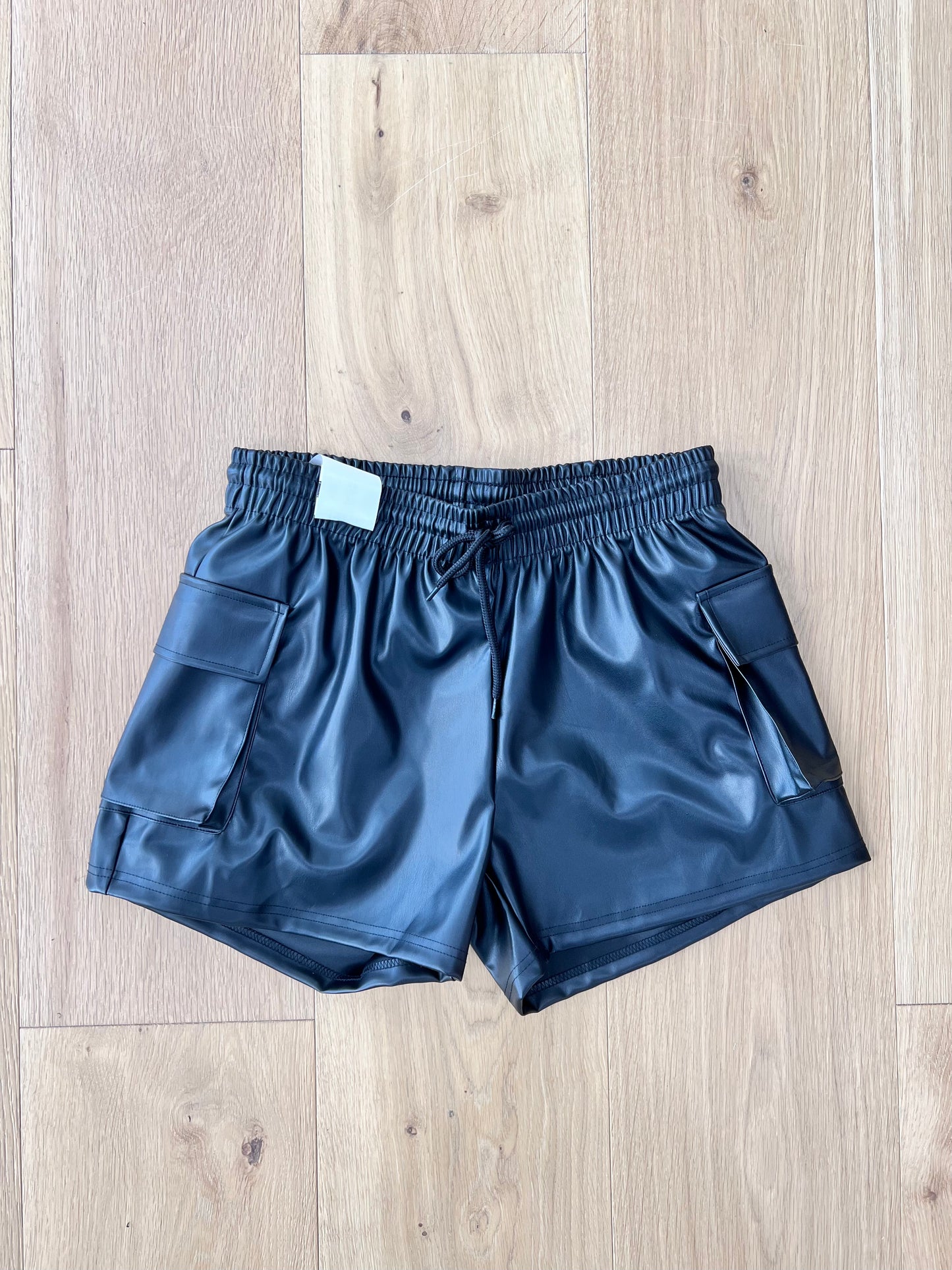 Vegan Leather Cargo Shorts